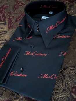 MorCouture Black Red Brand High Collar Shirt