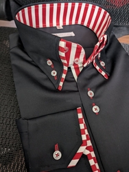 MorCouture Black Red Stripe Double High Collar Shirt MorCouture Black Red Stripe Double High Collar Shirt