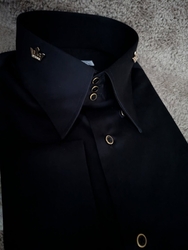 MorCouture Black Royal Crown High Collar Shirt MorCouture Black Royal Crown High Collar Shirt