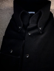 MorCouture Black Snap Denim High Collar Shirt