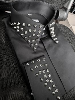 MorCouture Black Spike Stud High CollarShirt