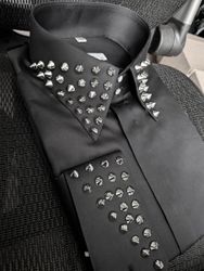MorCouture Black Spike Stud High CollarShirt