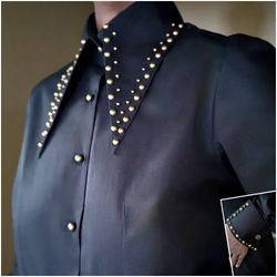 MorCouture Black Studded Couture Collar Shirt MorCouture Black Studded Couture Collar Shirt