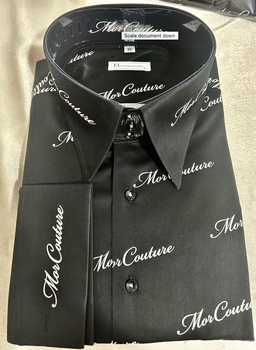 MorCouture Black White Brand High Collar Shirt