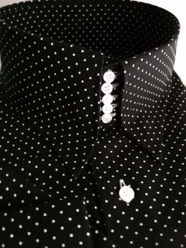 MorCouture Black White Pin Dot Centipede High Collar Shirt