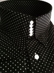 MorCouture Black White Pin Dot Centipede High Collar Shirt