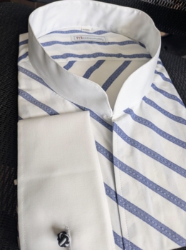 MorCouture Blue White Diagonal Stripe  Band Collar S(14.5 - 15)