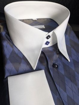 MorCouture Blue Argyle High Collar Shirt