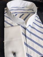 MorCouture White Blue Diagonal Stripe Band Collar Shirt 3XL(19 - 19.5)