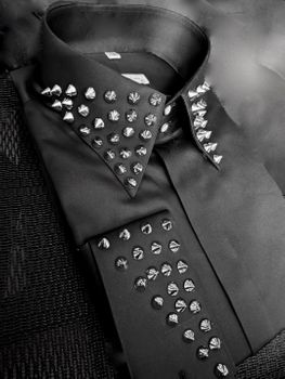 MorCouture Black Spike Stud High CollarShirt