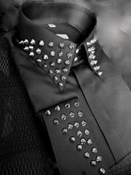 MorCouture Black Spike Stud High CollarShirt MorCouture Black Spike Stud High CollarShirt