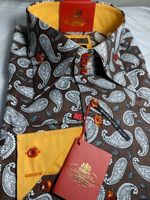 Axxess Brown White Paisley Spread Collar Shirt XL(17 - 17.5)