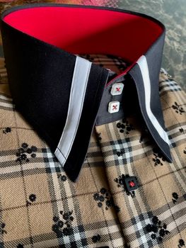 MorCouture Plaid Flower High Collar Shirt XL(17 - 17.5)