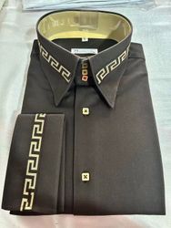 MorCouture Brown Zag Gold Pattern High Collar Shirt MorCouture Brown Zag Gold Pattern High Collar Shirt