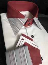 MorCouture Dry Red Grey White Split Collar Shirt w/hanky MorCouture Dry Red Grey White Split Collar Shirt w/hanky