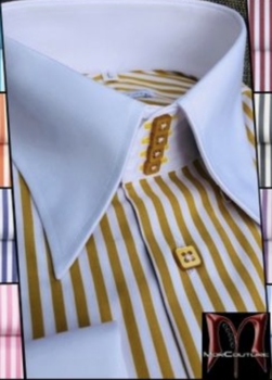 MorCouture Gold White Stripe high Collar Shirt L(16 - 16.5)