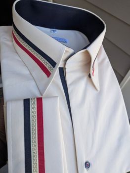 MorCouture Ivory Stripe Trim High collar Stripe