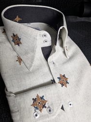 MorCouture Light Cream Embroidered High Collar Shirt. MorCouture Light Cream Embroidered High Collar Shirt.