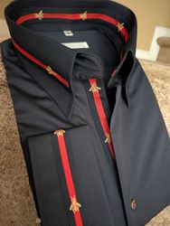 MorCouture Navy Bee Trim Low Drop High Collar Shirt MorCouture Navy Bee Trim Low Drop High Collar Shirt