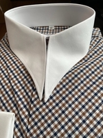 MorCouture Navy Brown Plaid Angel Wing Collar Shirt M(15.5 - 16) MorCouture Navy Brown Plaid Angel Wing Collar Shirt M(15.5 - 16)
