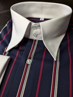 MorCouture Navy White Red Stripe High Collar Shirt