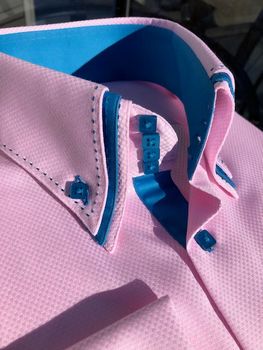 MorCouture Pink Blue Triple Stitch Collar Shirt