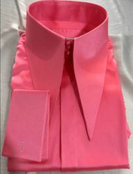MorCouture Pink Couture High Collar Shirt -Satin buttons