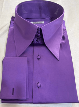 MorCouture Purple Satin High Collar Shirt -Satin buttons