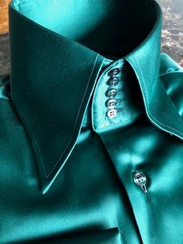 MorCouture Green Satin High Collar Shirt XL(17 - 17.5)