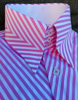 MorCouture High Collar Pink Chevron Stripe Shirt L(16 - 16.5)