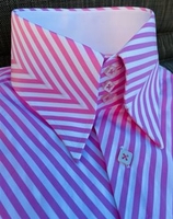 MorCouture High Collar Pink Chevron Stripe Shirt L(16 - 16.5)