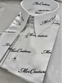 MorCouture White Black Brand High Collar Shirt