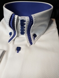MorCouture White Blue Trim Triple Stitch High Collar Shirt 2 MorCouture White Blue Trim Triple Stitch High Collar Shirt 2