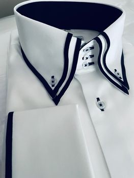 MorCouture White Double Black Trim Shirt  XL(17 - 17.5)