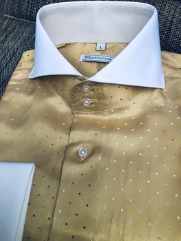 MorCouture White Gold Silver Pin Dot Spread Collar Shirt XL(17 - 17.5)