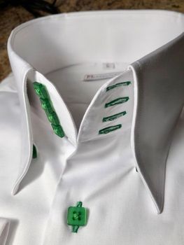 MorCouture White Lime High Collar Shirt L(16 - 16.5)