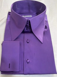 MorCouture Purple Satin High Collar Shirt -Satin buttons MorCouture Purple Satin High Collar Shirt -Satin buttons