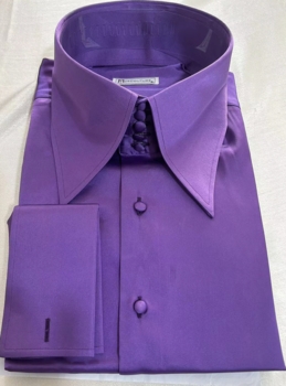 MorCouture Purple Satin High Collar Shirt -Satin buttons