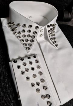 MorCouture White Spike Stud High CollarShirt