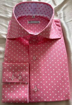 MorCouture Pink Polka Dot Spread Collar Shirt