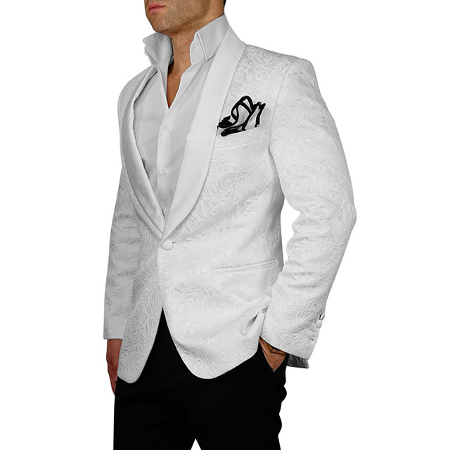 White Embossed Shawl Tuxedo Blazer