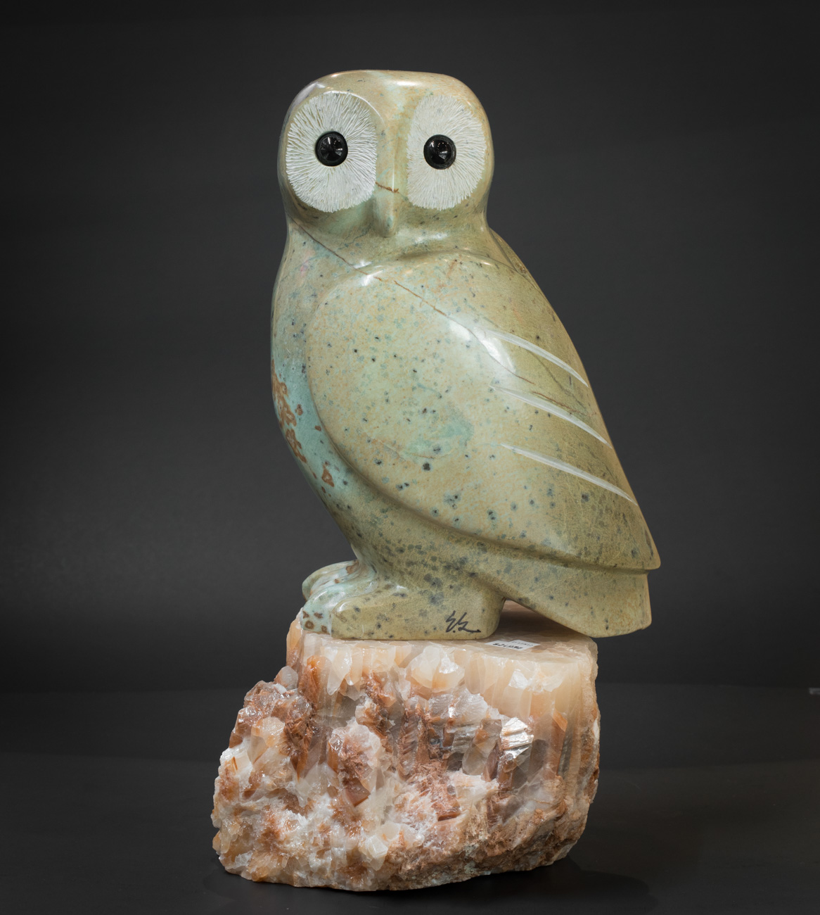 SOLD Owl stone sculpture by Eddie Lee