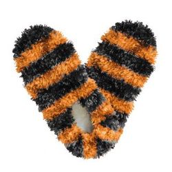 Adult Fuzzy Footies Black Orange Striped Slippers