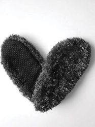 Adult Medium Black Fuzzy Footies Slippers