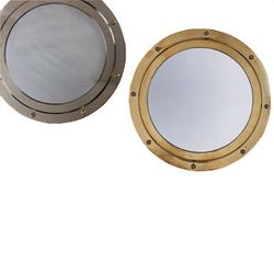 Authentic Models Brass and Nickel Ship Porthole Mirrors