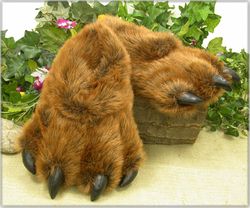 Brown Grizzly Bear Claw Adult/Children Plush Slippers