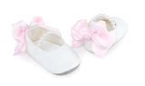 Mud Pie Baby Classic Keepsakes Pearl Strap Ballet Slippers White W/Pink Bow