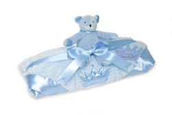 Mud Pie Baby Little Prince Blanket w/Teddy Bear Rattle