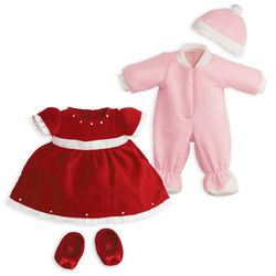 North American Bear Rosy Cheeks Doll Holiday Dress Set - Velveteen Dress & Fleece PJs