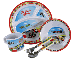 Race Car Melamine Kids Dinnerware Set